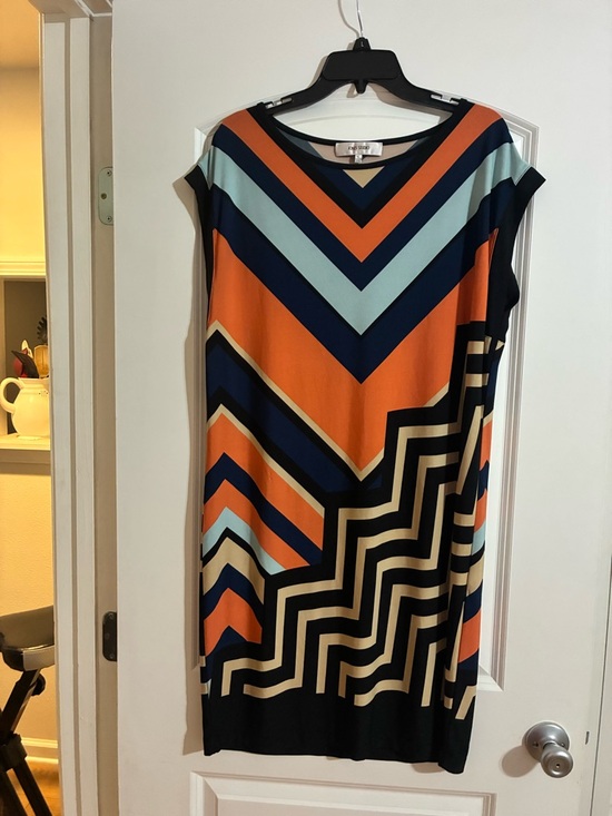 Jones Studio Dresses & Skirts - Jones Studio Chevron Midi Dress in Orange, Navy & Light Blue Size XL